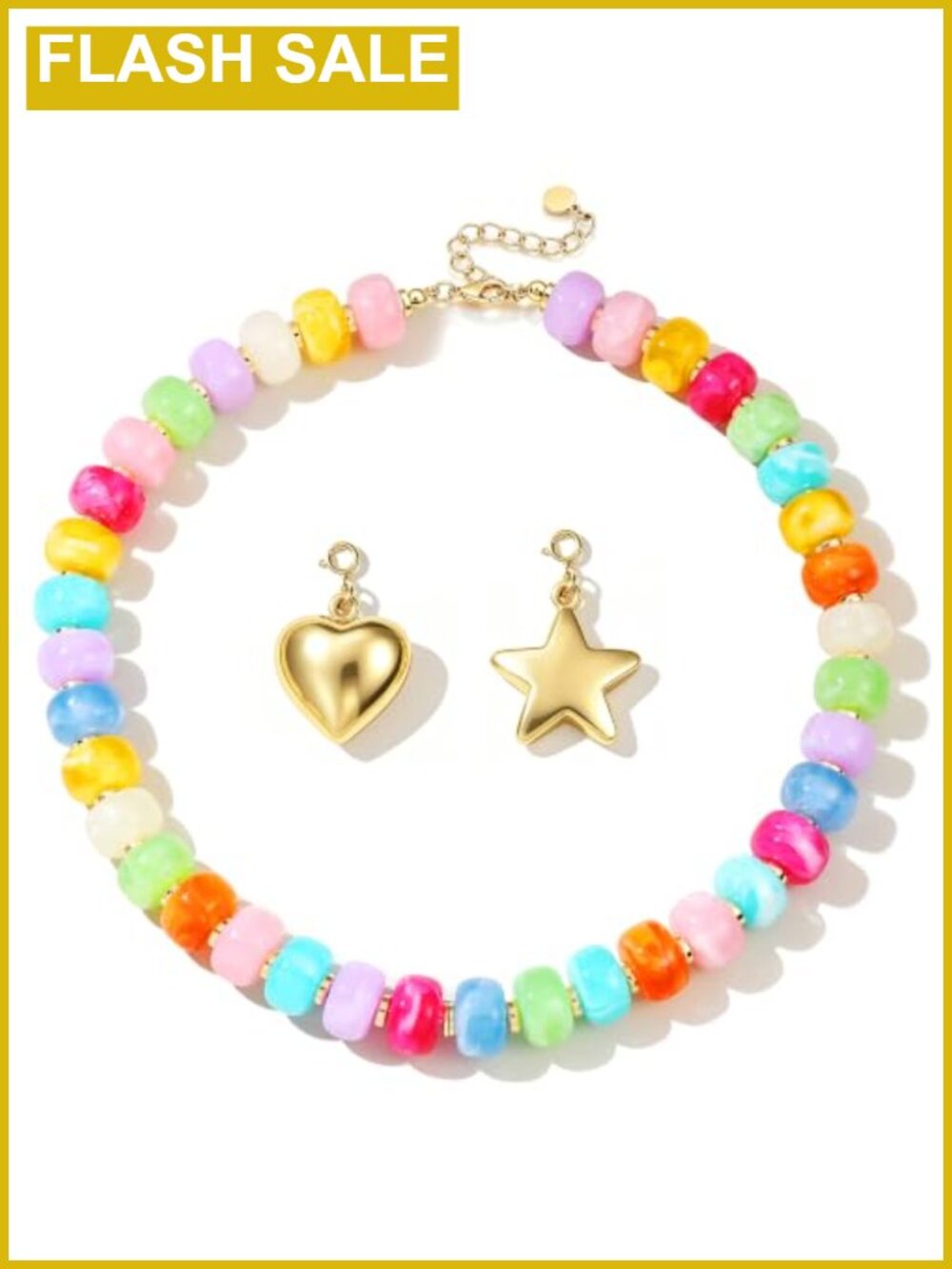 Boho Chunky Beaded Necklace 3-in-1 Interchangeable Gold Charms Women
